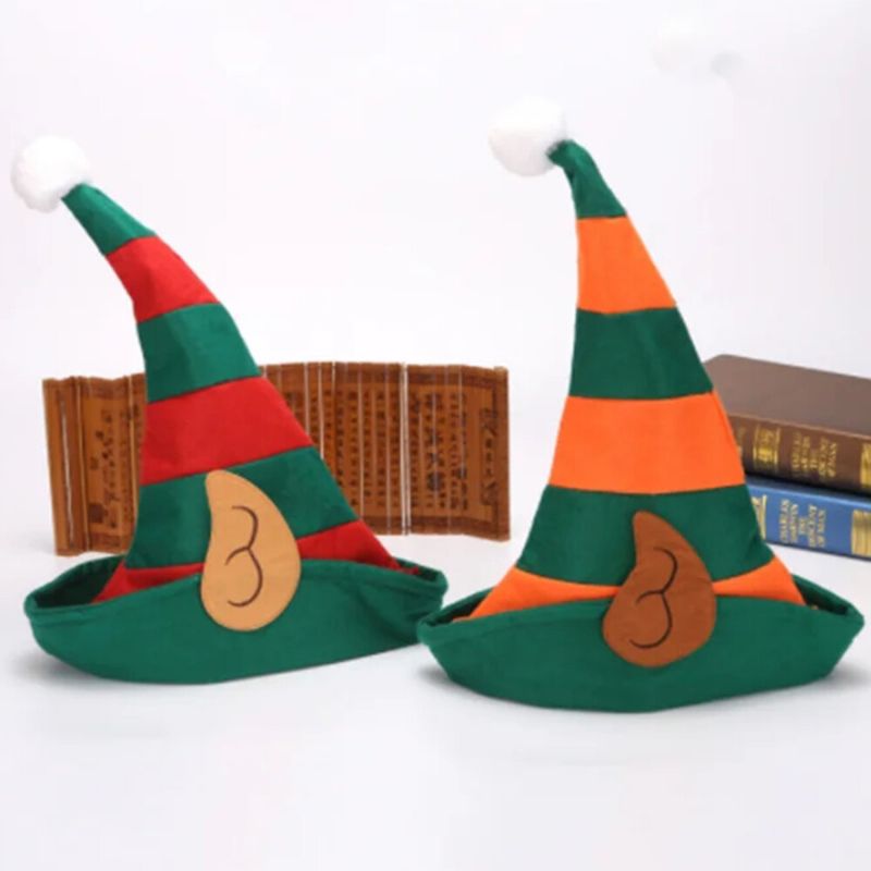 Unsiex Julfestlig Little Elf Cosplay Elf Ear Orange Röd Randmönster Hatt