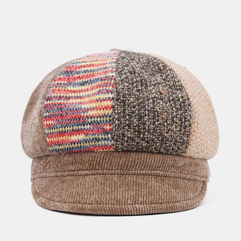 Unsiex Manchester Patchwork Färg Varm All-match Casual Newsboy Hatt Oktagonal Hat Basker Hatt