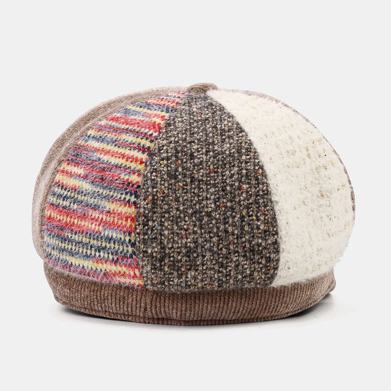 Unsiex Manchester Patchwork Färg Varm All-match Casual Newsboy Hatt Oktagonal Hat Basker Hatt