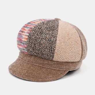 Unsiex Manchester Patchwork Färg Varm All-match Casual Newsboy Hatt Oktagonal Hat Basker Hatt