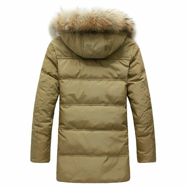 Herrkvalitet Hornspänne Hooded Warm Long Down Jacket Coat