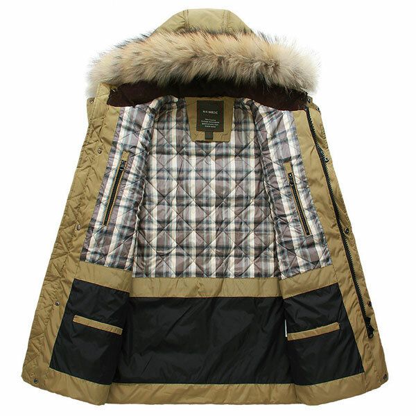 Herrkvalitet Hornspänne Hooded Warm Long Down Jacket Coat