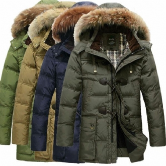 Herrkvalitet Hornspänne Hooded Warm Long Down Jacket Coat