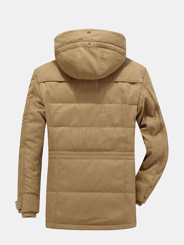 Tjockad Fleece För Män Vindtät Varm Vinter Mellanlängd Casual Hood Parkas