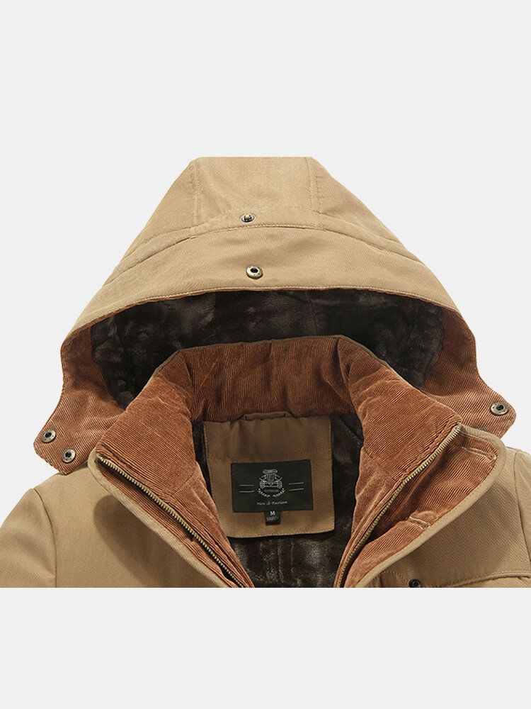 Tjockad Fleece För Män Vindtät Varm Vinter Mellanlängd Casual Hood Parkas