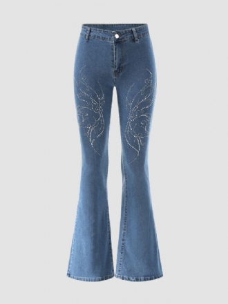 Butterfly Rhinestone Button Flared Jeans