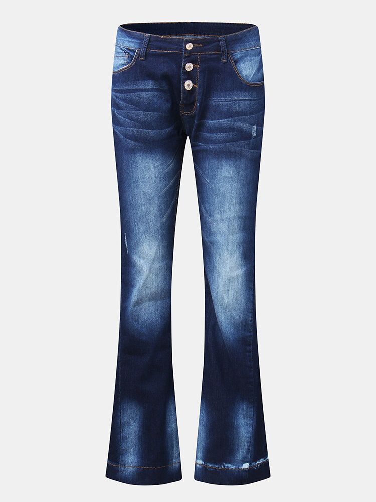 Dam Jeans Med Fickknappar Och Knappar Casual Bell-bottoms