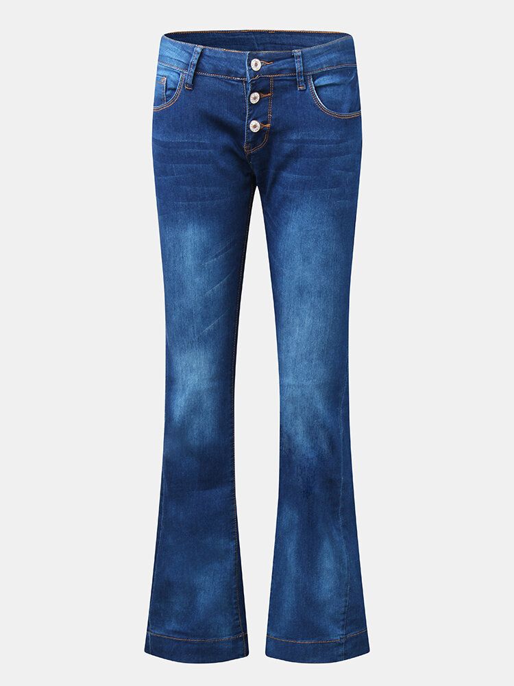 Dam Jeans Med Fickknappar Och Knappar Casual Bell-bottoms