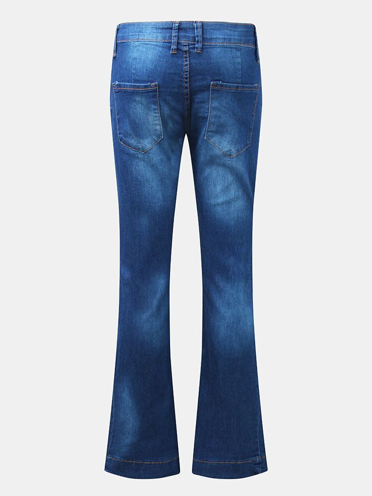 Dam Jeans Med Fickknappar Och Knappar Casual Bell-bottoms