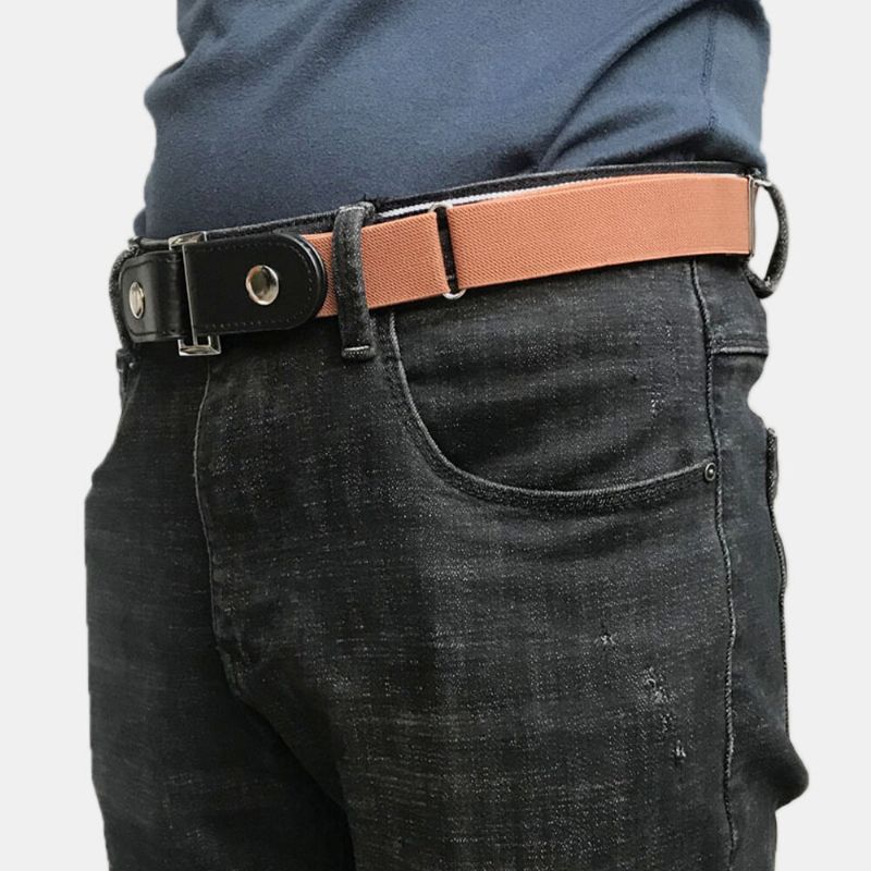 Män Pu Läder Justerbar Smal Elastisk Osynlig Dubbel Användning Wild Jeans Bälte