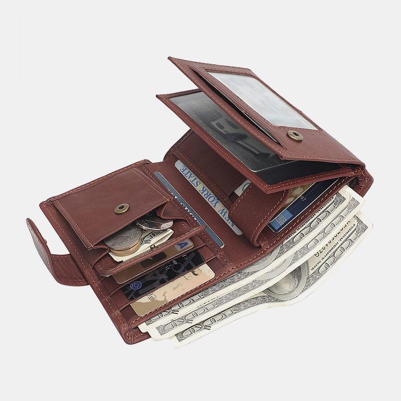 Herr Vintage Äkta Läder Multi-slots Rfid Stor Kapacitet Casual Plånboksväska