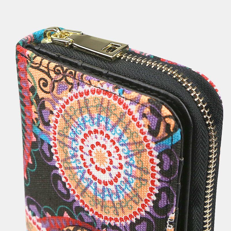 Kvinnor Canvas Bohemian Style Printing Long Clutch Plånbok