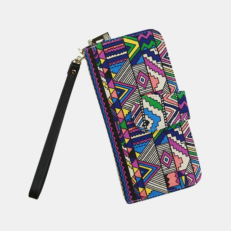 Kvinnor Canvas Bohemian Style Printing Long Clutch Plånbok