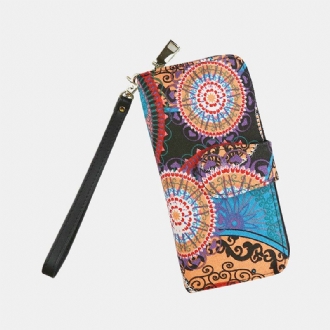 Kvinnor Canvas Bohemian Style Printing Long Clutch Plånbok