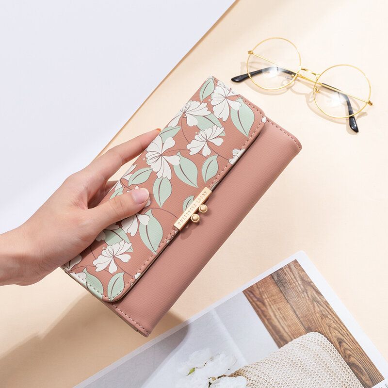 Kvinnor Växter 9 Kortplatser Floral Trifold Plånbok