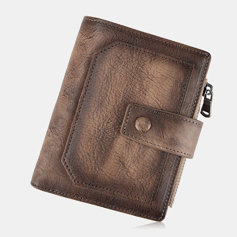 Män Äkta Läder Hand Gnidad Färg Kort Bifold Stor Kapacitet Pengaklämma Retro Multi-card Slot Kortfodral Körkortsplånbok