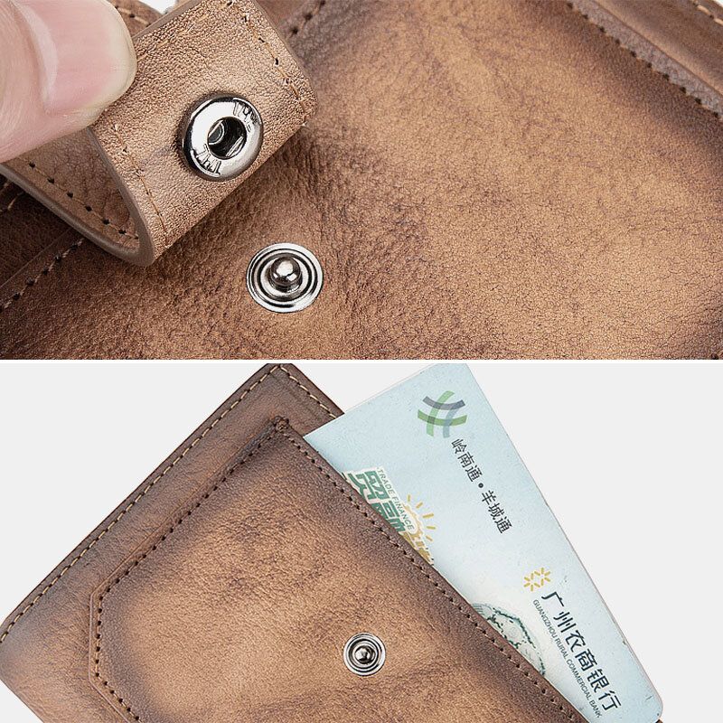 Män Äkta Läder Hand Gnidad Färg Kort Bifold Stor Kapacitet Pengaklämma Retro Multi-card Slot Kortfodral Körkortsplånbok