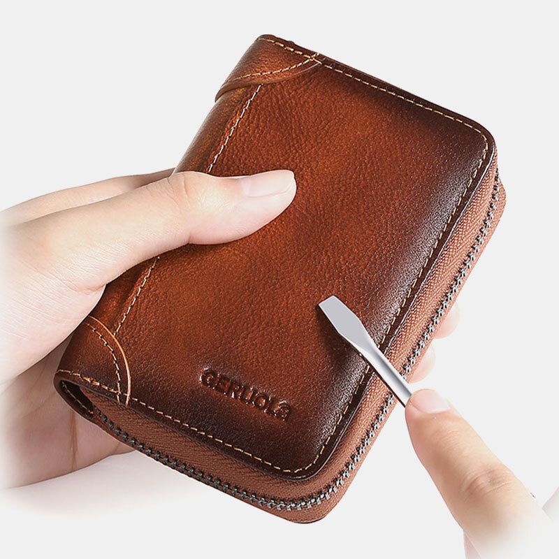 Män Gnuggad Färg Första Layer Kohud 12-kortsfack Kortfodral Stor Kapacitet Rfid Anti-magnetisk Money Clip Orgelplånböcker