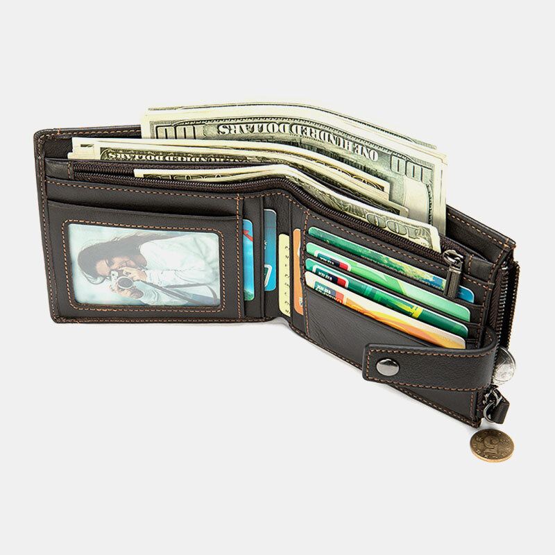 Män Kort Bifold Rfid Blockering Plånbok Retro Casual Multi-card Slot Korthållare Kohud Körkortsplånbok