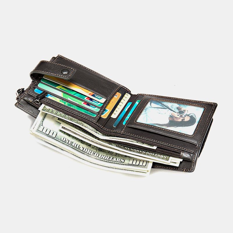 Män Kort Bifold Rfid Blockering Plånbok Retro Casual Multi-card Slot Korthållare Kohud Körkortsplånbok