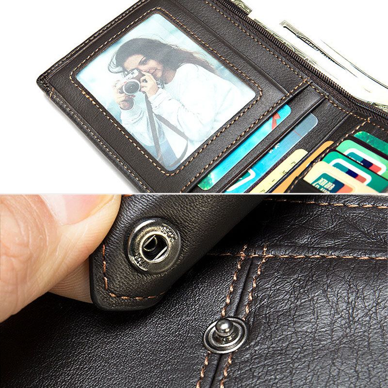 Män Kort Bifold Rfid Blockering Plånbok Retro Casual Multi-card Slot Korthållare Kohud Körkortsplånbok