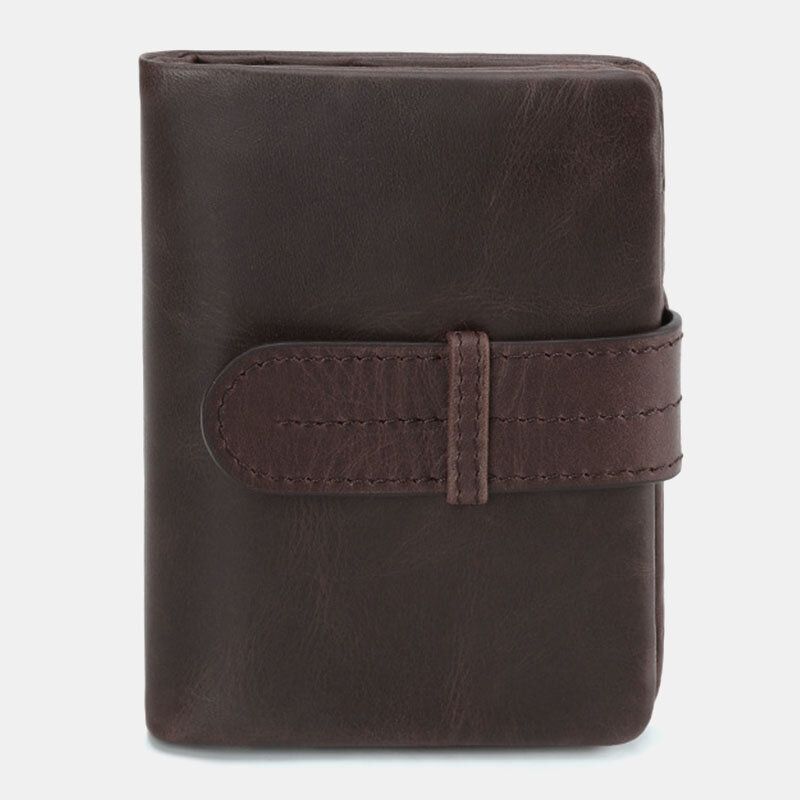 Män Oljevax Läder Kort Hopfällbar Plånbok Retro Mode Tunn Bifold Clutch Plånbok Myntväska Korthållare Pengaklämma