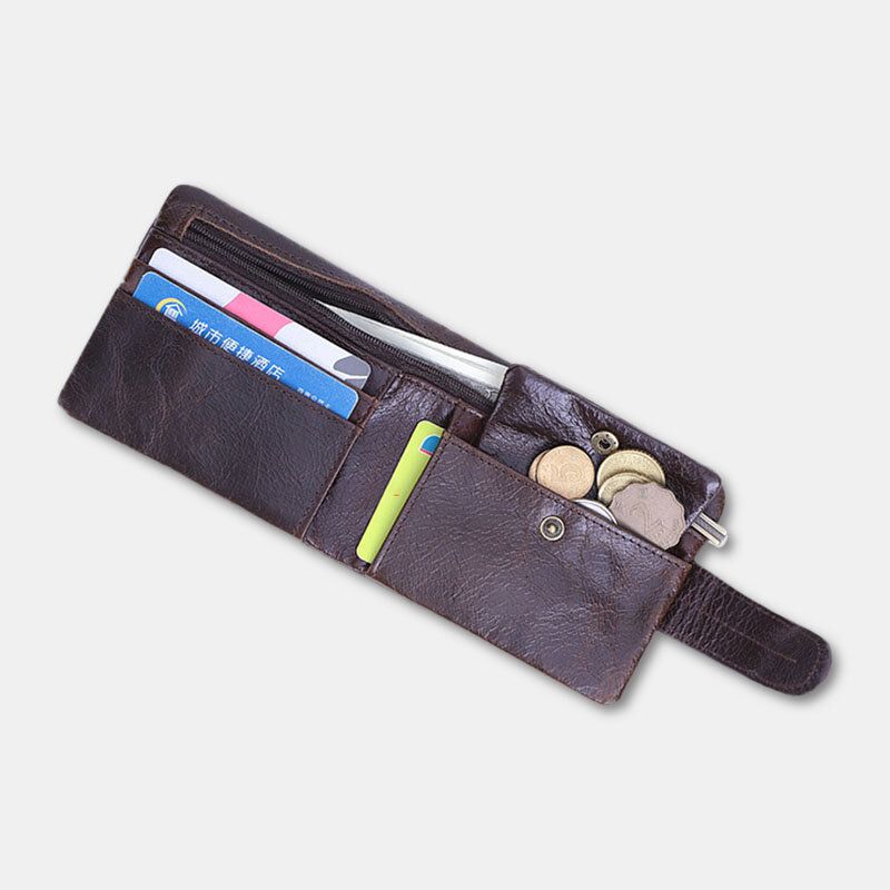 Män Oljevax Läder Kort Hopfällbar Plånbok Retro Mode Tunn Bifold Clutch Plånbok Myntväska Korthållare Pengaklämma