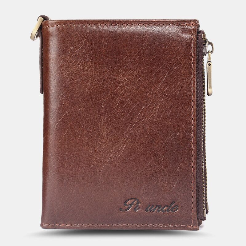 Män Short Bifold Rfid Blocking Minimalist Wallet Retro Multi-card Slot Korthållare Kohud Körkortsplånbok