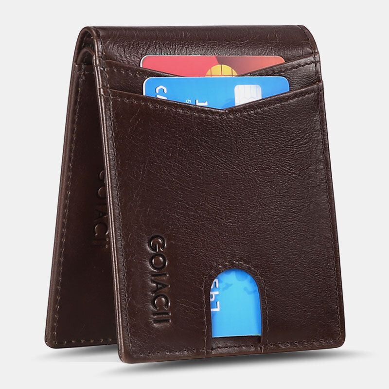 Män Short Oil Wax Första Lager Kohudsplånbok Rfid Blocking Multi-card Slot Korthållare Myntväska