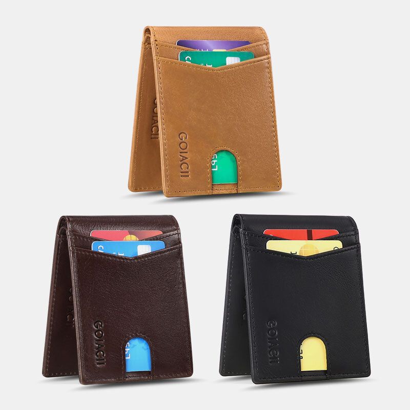 Män Short Oil Wax Första Lager Kohudsplånbok Rfid Blocking Multi-card Slot Korthållare Myntväska