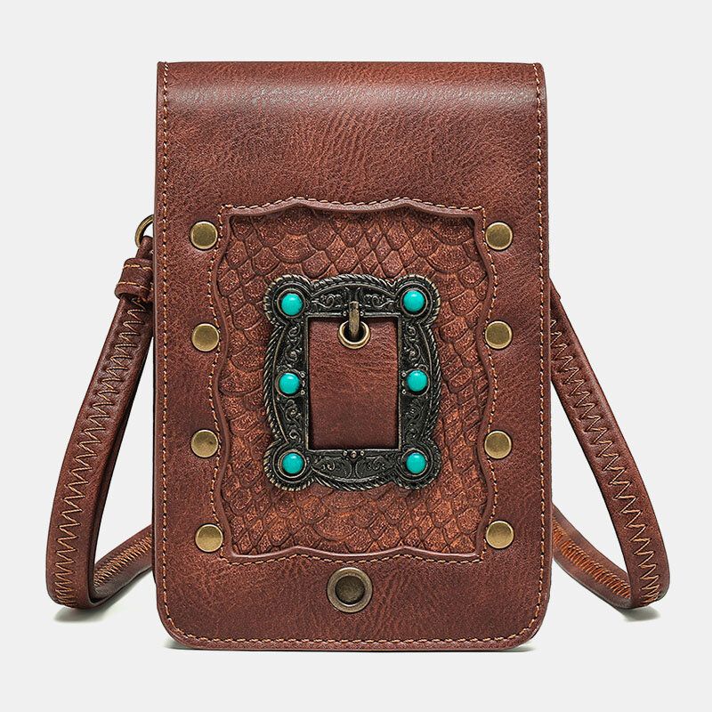 Dam Avtagbar Axelrem Hårdvara Nit Dekor Ormmönster Flik Magnetlås Design Crossbody-väska Midjeväska