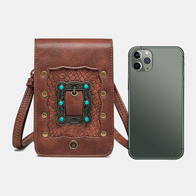 Dam Avtagbar Axelrem Hårdvara Nit Dekor Ormmönster Flik Magnetlås Design Crossbody-väska Midjeväska