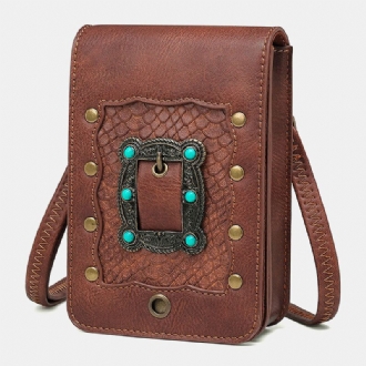 Dam Avtagbar Axelrem Hårdvara Nit Dekor Ormmönster Flik Magnetlås Design Crossbody-väska Midjeväska