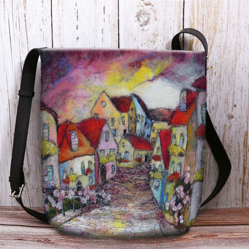 Dam Canvas Casual Cartoon Mönster Justerbar Rem Crossbody Bag Stor Kapacitet Axelväska