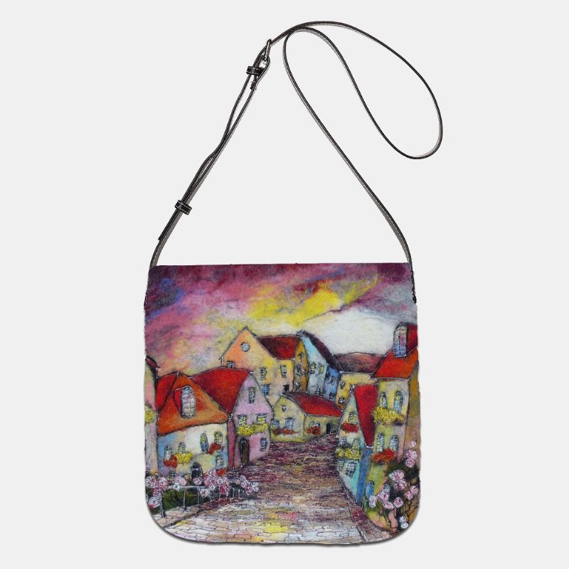 Dam Canvas Casual Cartoon Mönster Justerbar Rem Crossbody Bag Stor Kapacitet Axelväska