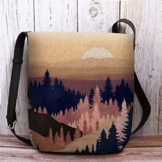 Dam Filt Damer Mountain Treetop Print Mönster Multi-carry Personality Axelväska Crossbody Bag