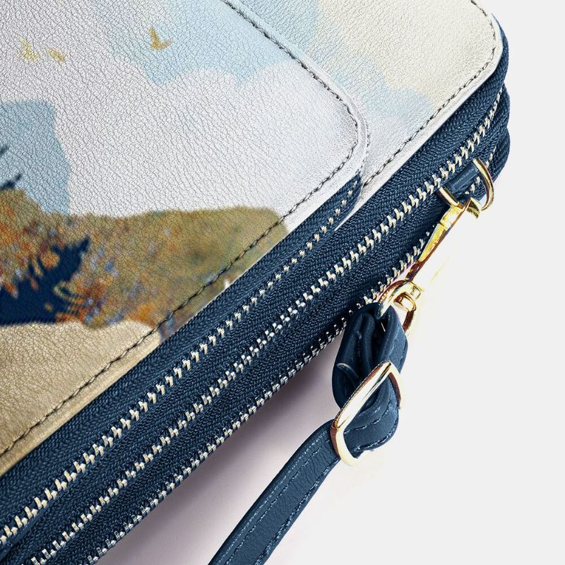 Dam Konstläder Dam Mountain Treetop Print Bag 63 Tums Telefonväska Crossbody Bag