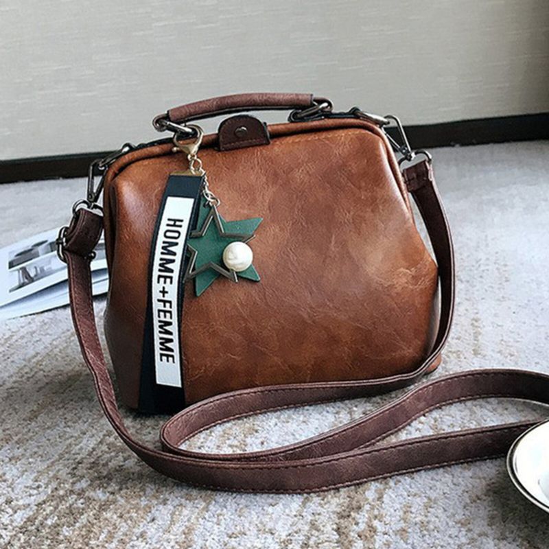 Dam Konstläder Vintage Crossbody-väska Med Stor Kapacitet Cabriolet Rem Retro Handväska