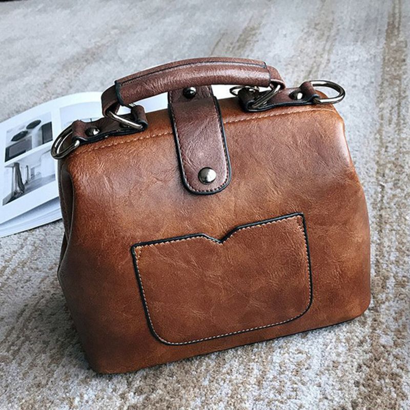 Dam Konstläder Vintage Crossbody-väska Med Stor Kapacitet Cabriolet Rem Retro Handväska