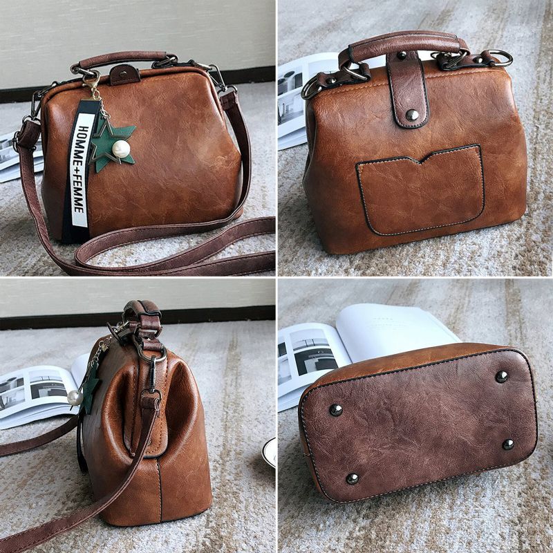 Dam Konstläder Vintage Crossbody-väska Med Stor Kapacitet Cabriolet Rem Retro Handväska