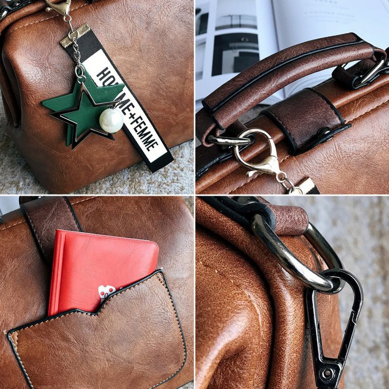 Dam Konstläder Vintage Crossbody-väska Med Stor Kapacitet Cabriolet Rem Retro Handväska