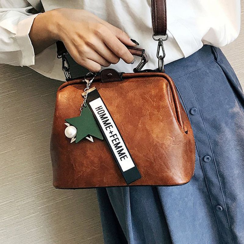 Dam Konstläder Vintage Crossbody-väska Med Stor Kapacitet Cabriolet Rem Retro Handväska