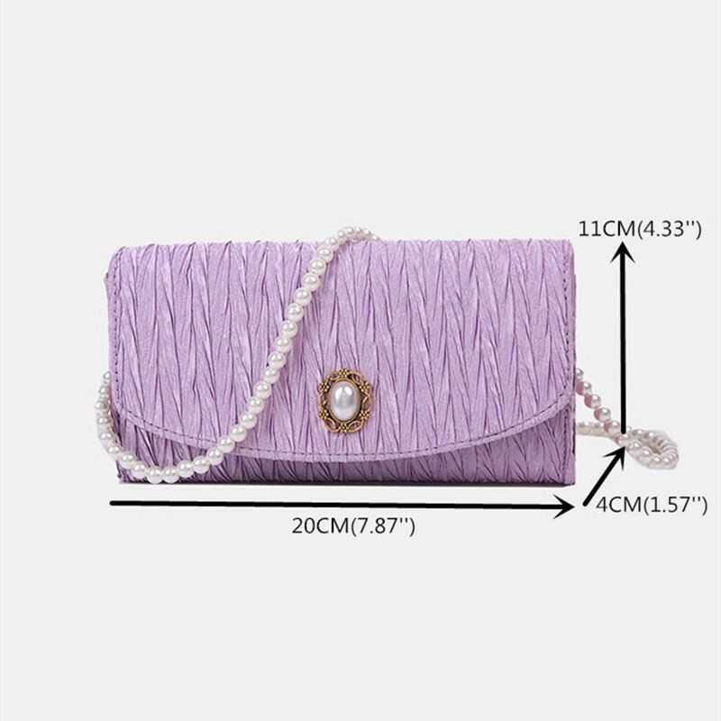 Dam Polyester Pearl Solid Satchel Axelväska Crossbody Bag