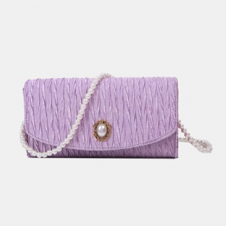 Dam Polyester Pearl Solid Satchel Axelväska Crossbody Bag