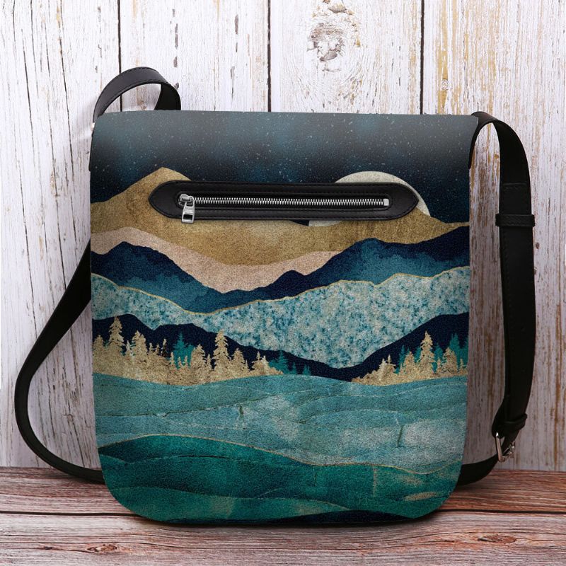 Damfilt Mountain Treetop Landscape Print Bag Crossbody Bag Axelväska