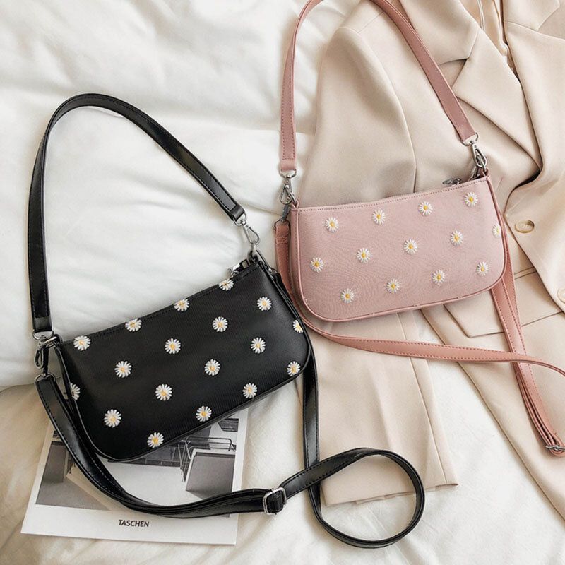 Damprickad Daisy-tryckt Axelväska Crossbody-väska