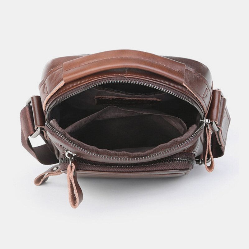 Ekphero Herr Äkta Läder Vintage Vadderat Bärhandtag Lutande Väska Axelrem Crossbody-väska