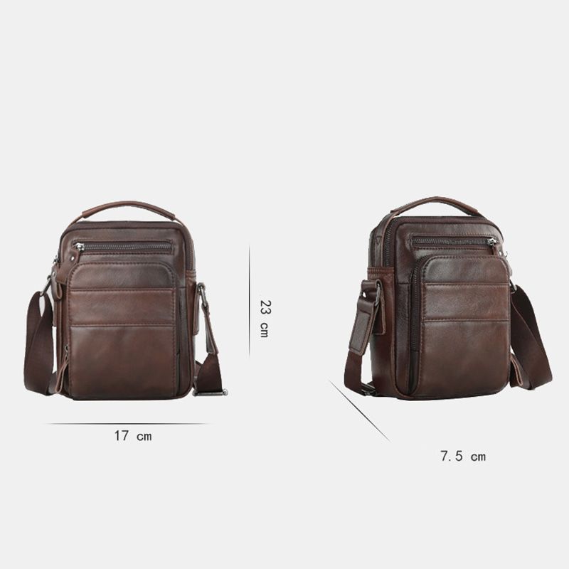 Ekphero Herr Äkta Läder Vintage Vadderat Bärhandtag Lutande Väska Axelrem Crossbody-väska