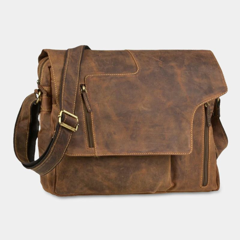 Ekphero Herr Multifunktion Vintage Multi-fickor Mångsidig Casual Crossbody Bag Axelväska