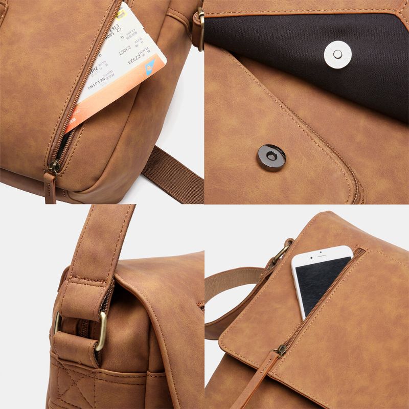 Ekphero Herr Multifunktion Vintage Multi-fickor Mångsidig Casual Crossbody Bag Axelväska